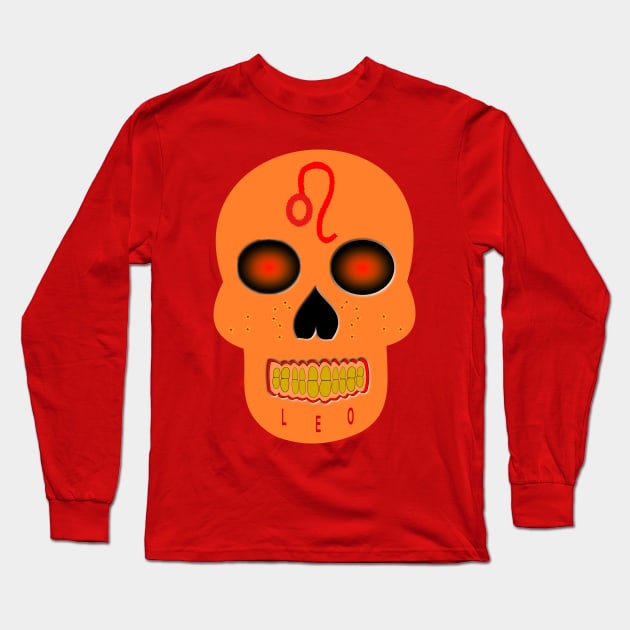 Star Sign Skull Leo Long Sleeve T-Shirt by Krystal Raven